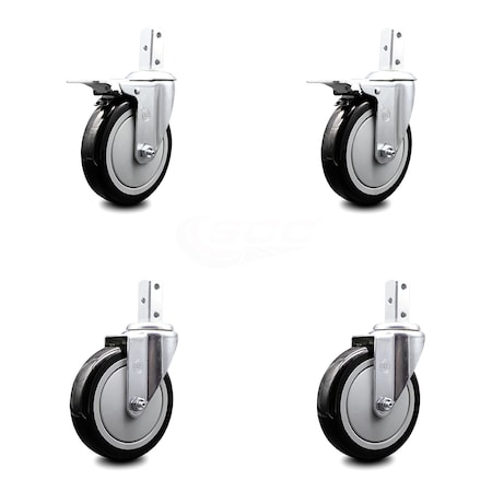 Service Caster 5 Inch Black Poly Swivel 7/8 Inch Square Stem Caster Total Lock Brakes SCC, 2PK SCC-SQTTL20S514-PPUB-BLK-78-2-S-2
